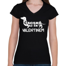 PRINTFASHION Tacsko a valentinom - Női V-nyakú póló - Fekete női póló