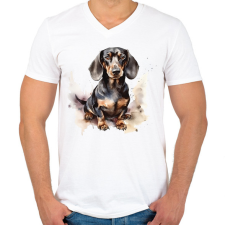 PRINTFASHION Tacskó  - Férfi V-nyakú póló - Fehér férfi póló