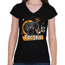 PRINTFASHION Tacskó firka - Női V-nyakú póló - Fekete női póló
