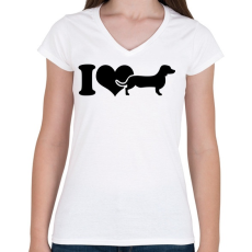 PRINTFASHION Tacskó - Női V-nyakú póló - Fehér