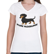 PRINTFASHION Tacskó Plank - Női V-nyakú póló - Fehér női póló