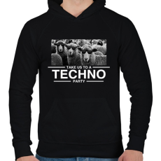 PRINTFASHION Take us Techno Party - Férfi kapucnis pulóver - Fekete