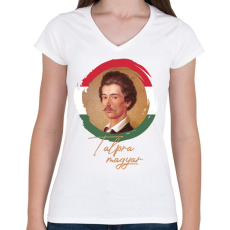 PRINTFASHION Talpra magyar - Petőfi - Női V-nyakú póló - Fehér