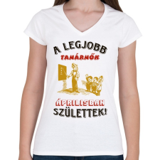 PRINTFASHION Tanárnő szülinapja április - Női V-nyakú póló - Fehér női póló