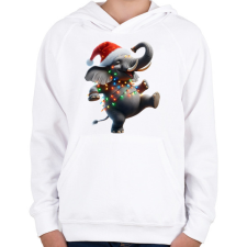 PRINTFASHION Táncoló karácsonyi party elefánt - Gyerek kapucnis pulóver - Fehér gyerek pulóver, kardigán