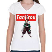 PRINTFASHION Tanjiro Demon Slayer - Női V-nyakú póló - Fehér női póló