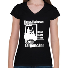 PRINTFASHION Targoncás - Női V-nyakú póló - Fekete
