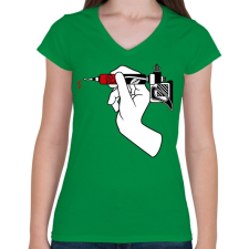 PRINTFASHION Tattoo Gun - Női V-nyakú póló - Zöld női póló
