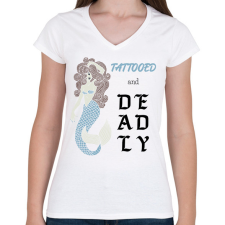 PRINTFASHION Tattooed and deadly - Női V-nyakú póló - Fehér női póló