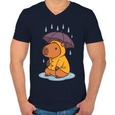 PRINTFASHION Tavaszi kapibara - Férfi V-nyakú póló - Sötétkék férfi póló