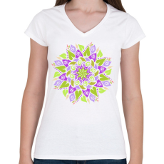 PRINTFASHION Tavaszi mandala  - Női V-nyakú póló - Fehér