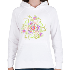 PRINTFASHION Tavaszi virágmandala - Női kapucnis pulóver - Fehér