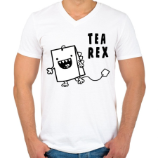 PRINTFASHION Tea Rex - Férfi V-nyakú póló - Fehér férfi póló