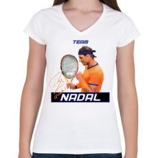 PRINTFASHION Team Nadal - Női V-nyakú póló - Fehér