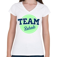 PRINTFASHION TEAM Rehab Green - Női V-nyakú póló - Fehér női póló