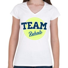 PRINTFASHION TEAM Rehab Yellow - Női V-nyakú póló - Fehér