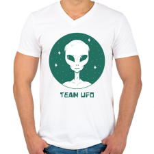 PRINTFASHION Team UFO - Férfi V-nyakú póló - Fehér férfi póló