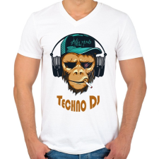 PRINTFASHION Techno DJ - Majom - Férfi V-nyakú póló - Fehér férfi póló