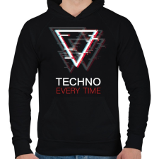 PRINTFASHION Techno - Every time - Férfi kapucnis pulóver - Fekete férfi pulóver, kardigán