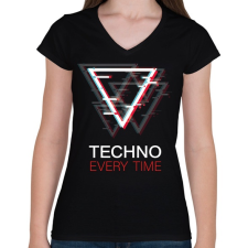PRINTFASHION Techno - Every time - Női V-nyakú póló - Fekete női póló