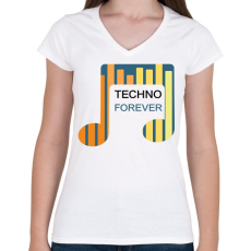 PRINTFASHION Techno Forever - Női V-nyakú póló - Fehér