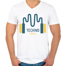 PRINTFASHION Techno music -Fülhallgató - Férfi V-nyakú póló - Fehér férfi póló