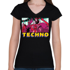 PRINTFASHION Techno party - Női V-nyakú póló - Fekete női póló