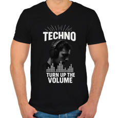 PRINTFASHION Techno - turn up the volume - Férfi V-nyakú póló - Fekete