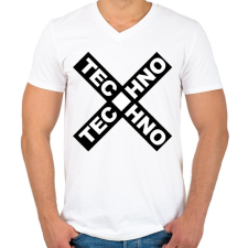 PRINTFASHION TECHNO X - Férfi V-nyakú póló - Fehér férfi póló
