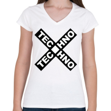 PRINTFASHION TECHNO X - Női V-nyakú póló - Fehér női póló