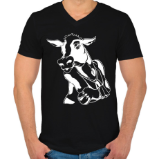 PRINTFASHION tehén - Férfi V-nyakú póló - Fekete