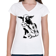 PRINTFASHION tehén - Női V-nyakú póló - Fehér