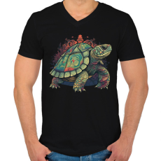 PRINTFASHION Teknős - Férfi V-nyakú póló - Fekete