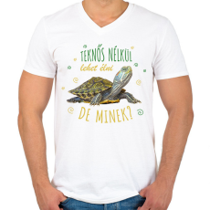 PRINTFASHION Teknős nélkül lehet élni, de minek? - Férfi V-nyakú póló - Fehér