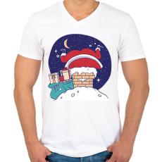 PRINTFASHION Télapó a kéményben - Férfi V-nyakú póló - Fehér