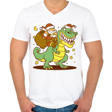 PRINTFASHION Télapó dínó háton - Férfi V-nyakú póló - Fehér férfi póló