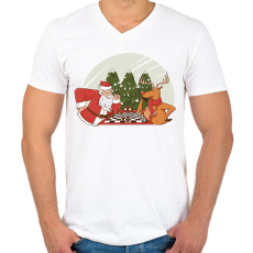 PRINTFASHION Télapó sakkozik - Férfi V-nyakú póló - Fehér