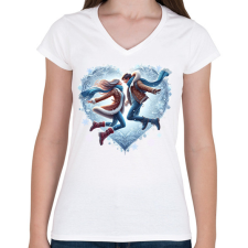 PRINTFASHION Téli szerelem - Női V-nyakú póló - Fehér női póló