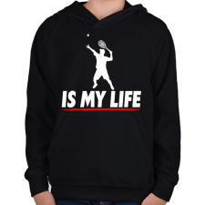PRINTFASHION Tenis is my life - Gyerek kapucnis pulóver - Fekete gyerek pulóver, kardigán