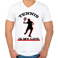 PRINTFASHION Tennis is my life - Férfi V-nyakú póló - Fehér