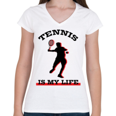 PRINTFASHION Tennis is my life - Női V-nyakú póló - Fehér