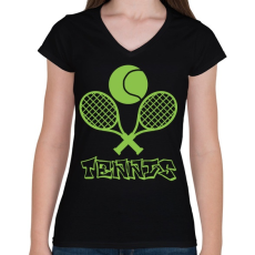 PRINTFASHION tennis - Női V-nyakú póló - Fekete