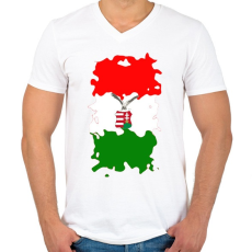 PRINTFASHION Tépett magyar zászló turulos címerrel - Férfi V-nyakú póló - Fehér