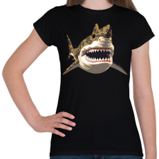 PRINTFASHION Terepmintás cápa - Női póló - Fekete