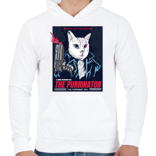 PRINTFASHION Terminátor cica - Férfi kapucnis pulóver - Fehér férfi pulóver, kardigán