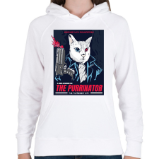 PRINTFASHION Terminátor cica - Női kapucnis pulóver - Fehér női pulóver, kardigán