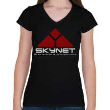 PRINTFASHION Terminátor: Skynet - Női V-nyakú póló - Fekete női póló