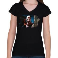 PRINTFASHION Terrifier bohócrém - Női V-nyakú póló - Fekete