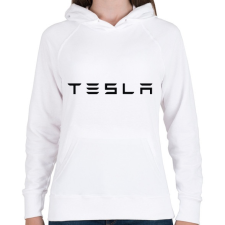 PRINTFASHION TESLA felirat - Női kapucnis pulóver - Fehér női pulóver, kardigán