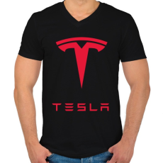 PRINTFASHION Tesla - Férfi V-nyakú póló - Fekete